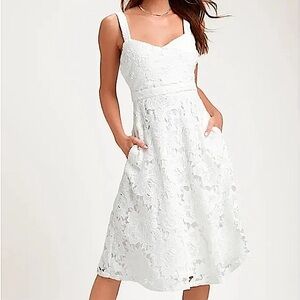 Lulu’s Divine Beauty White Lace Midi Dress